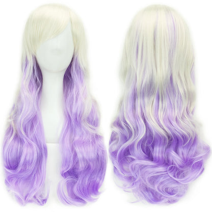 Soowee Synthetic Hair Ombre Rainbow Cosplay Wig Bangs Red Yellow Purple Green Blue Wigs Black Women