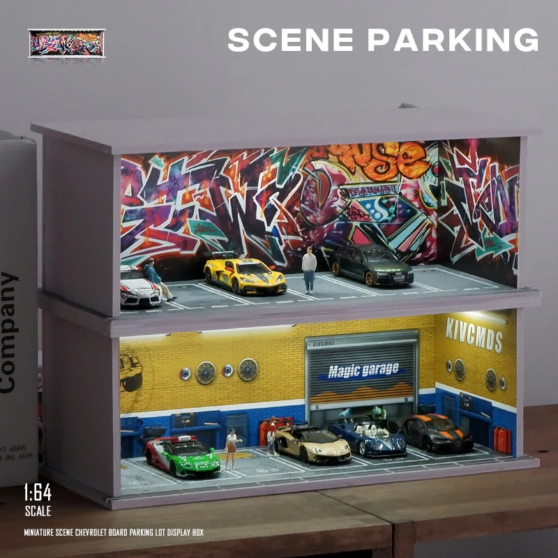 Garage Scene Diorama Model Kit – Collectible Decoration (No Dolls or Cars Included)