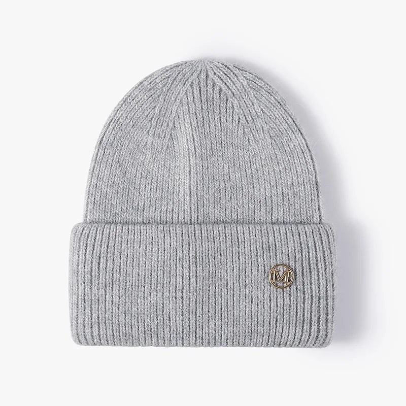 Women's Rabbit Fur Knit Beanie – Warm Solid Color Winter Hat