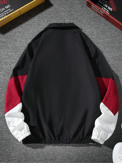 Men's Color-Block Windbreaker Jacket – Lightweight Casual Zip-Up
