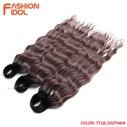 Anna 24 Inch Synthetic Hair Water Wave Braiding Extensions Ombre Blonde Deep Afro Curl Twist Crochet