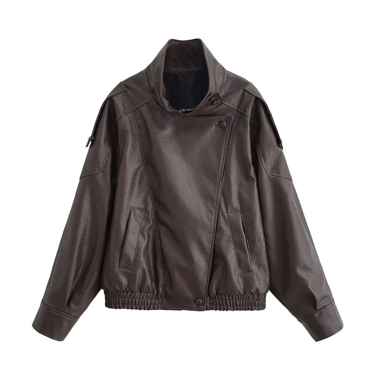 Women's Faux Leather Pilot Jacket – Zip-Up Casual Outwear for Fall & Winter