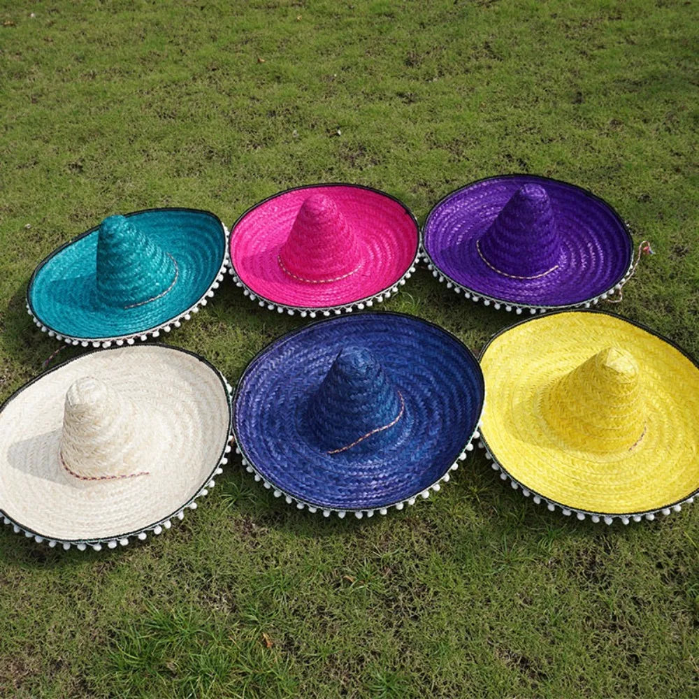 Colorful Mexican Sombrero – Wide Brim Straw Party Hat for Men & Women