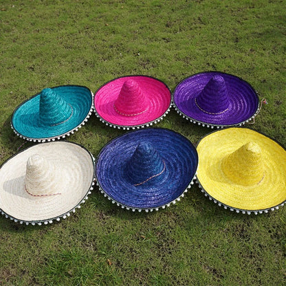 Colorful Mexican Sombrero – Wide Brim Straw Party Hat for Men & Women