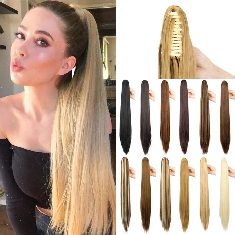 Claw Clip Ponytail Hair Extensions – 24 Inch Straight Synthetic