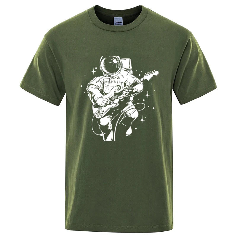 Astronaut Playing Guitar Graphic T Shirt Cotton Blend Tee