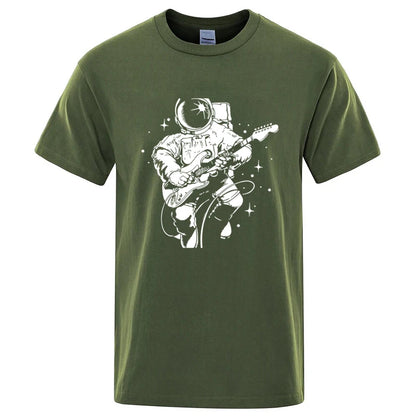 Astronaut Playing Guitar Graphic T Shirt Cotton Blend Tee