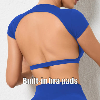 Women's Crop Top Sports Shirt with Built-In Chest Pads