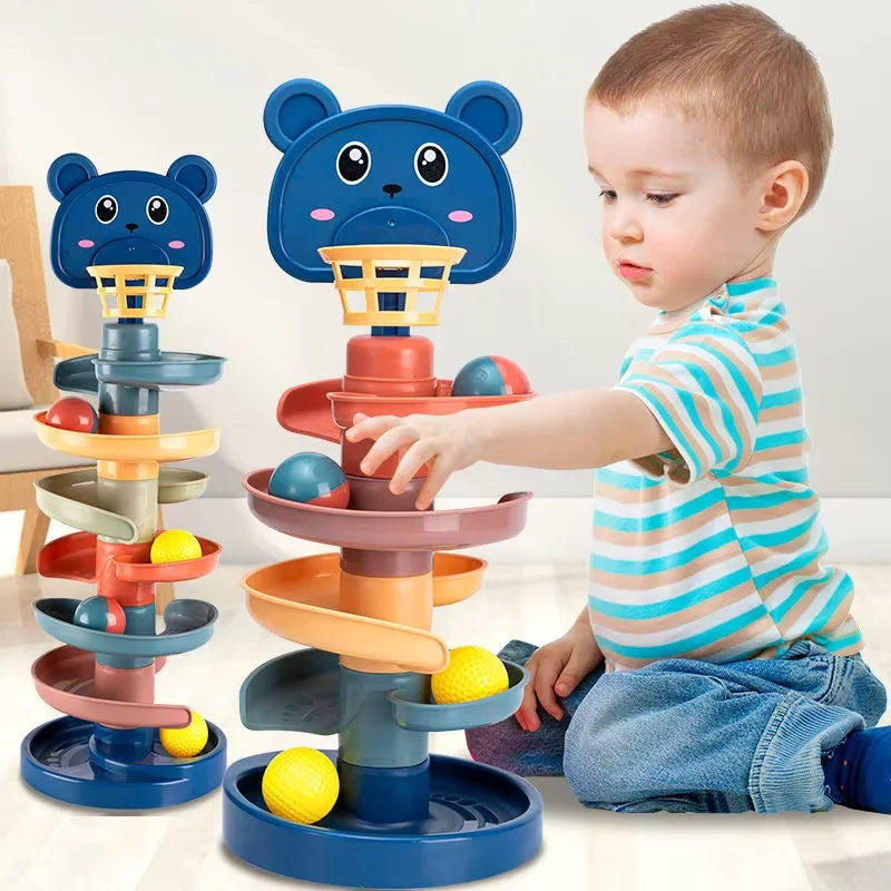 Montessori Rolling Ball Tower Baby Toy – Stacking Activity for Ages 1-3