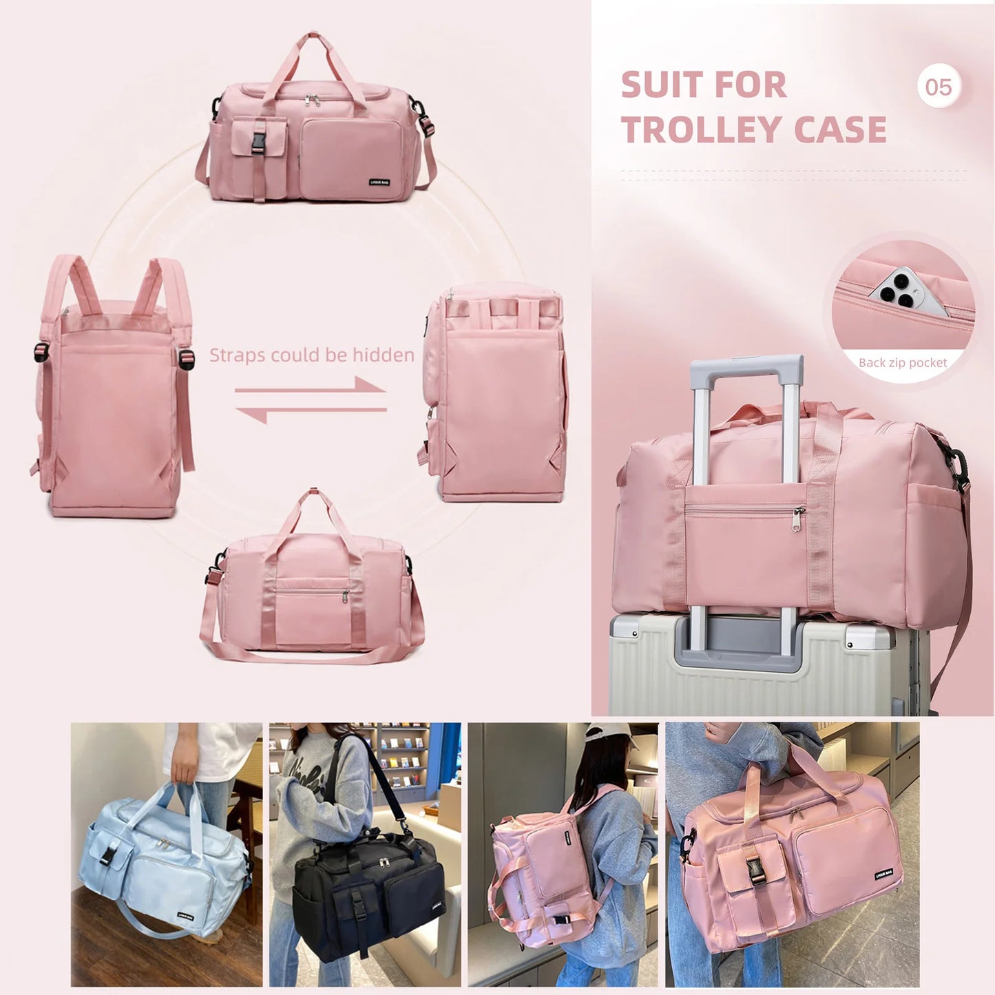 Women's Gym Bag with Wet Dry Separation – Swimming & Travel Duffle