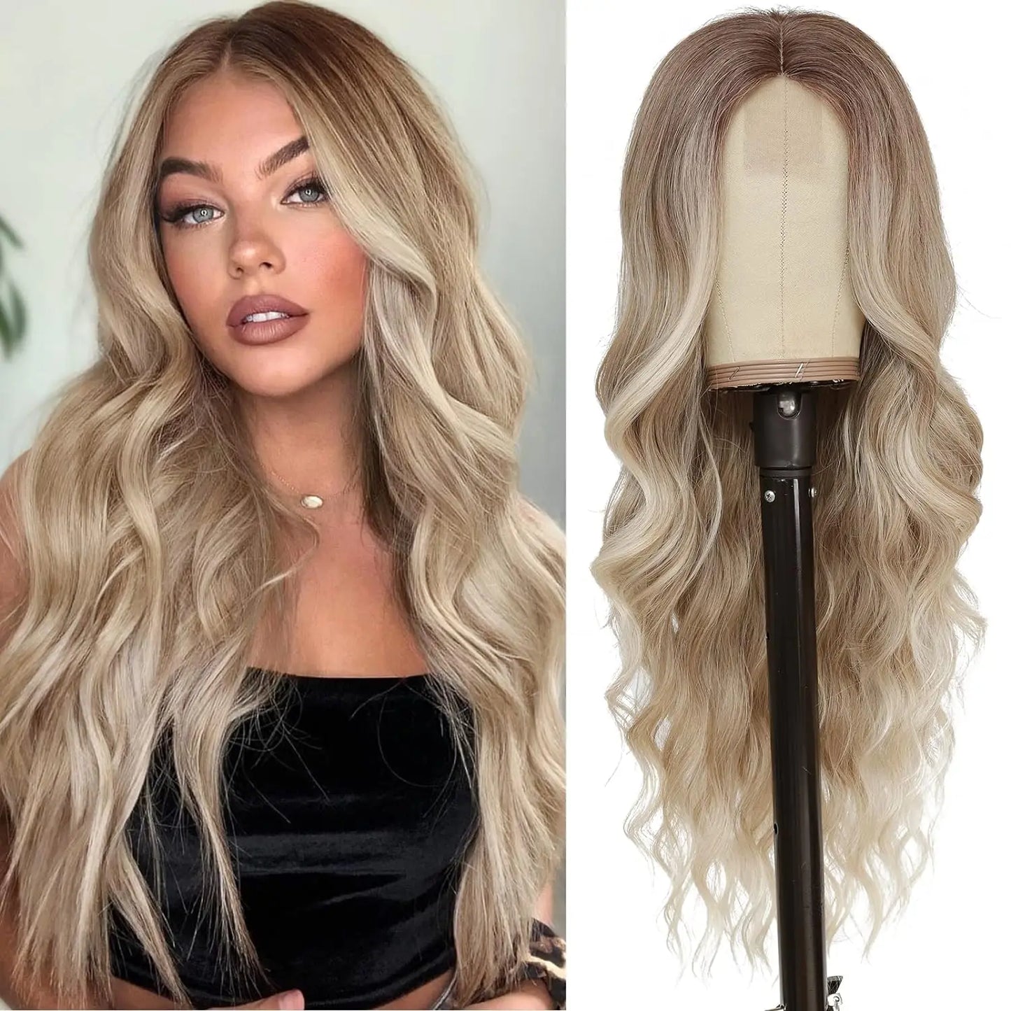 Long Wavy Synthetic Lace Wig – 26 Inch Middle Part, Heat Resistant