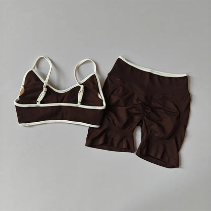 Seamless 2-Piece Yoga Set – Crop Top Sports Bra & High-Waist Shorts for Women