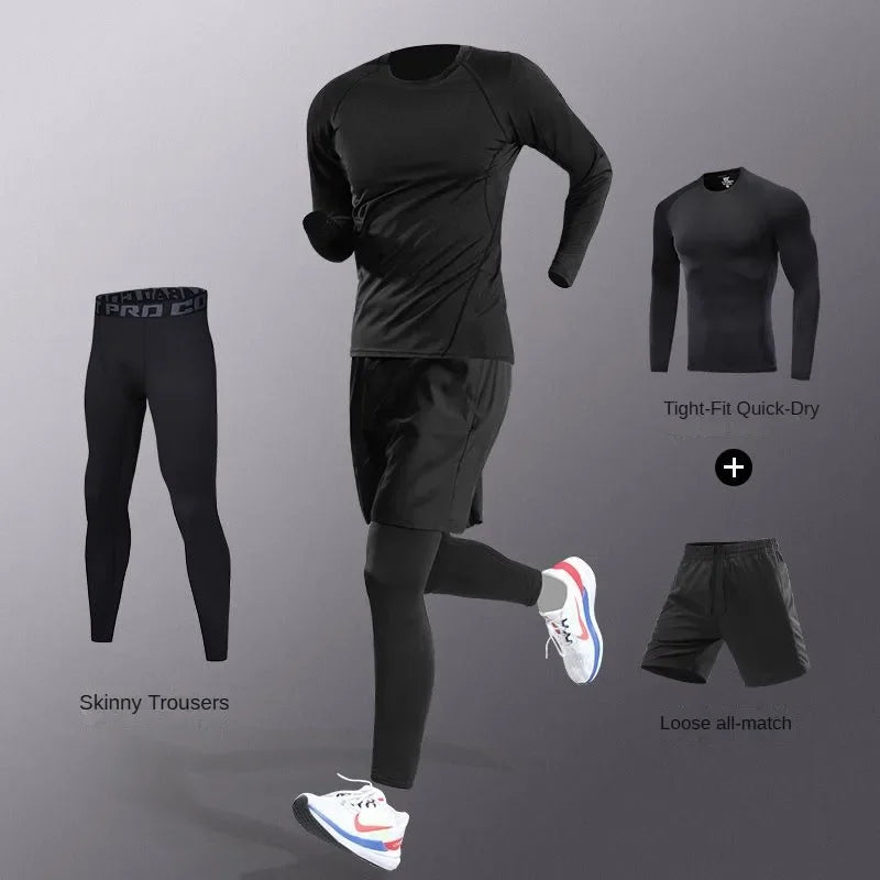 Men's Quick-Dry Compression Fitness Set – 3 to 7 Piece Running Suit