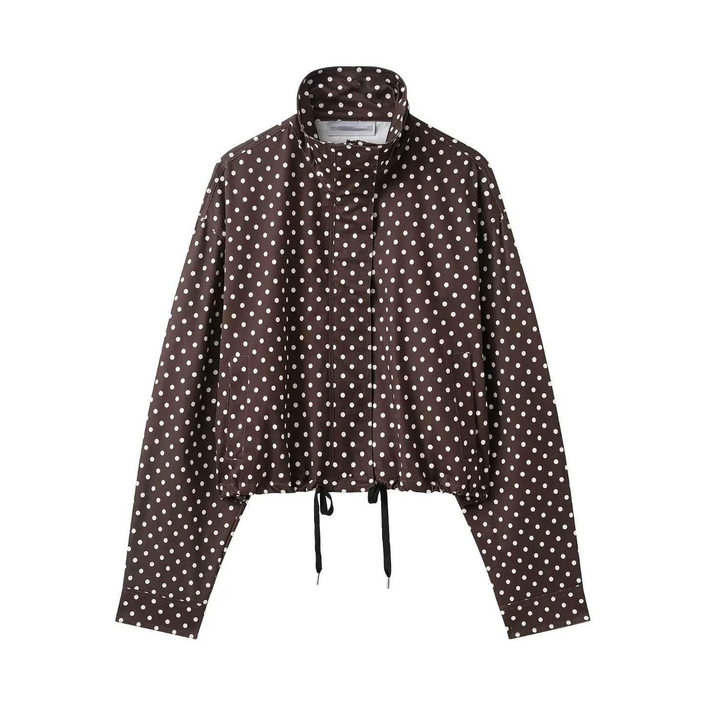 Women's Polka Dot Spring Jacket – Elegant Drawstring Coat