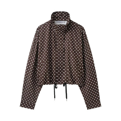 Women's Polka Dot Spring Jacket – Elegant Drawstring Coat