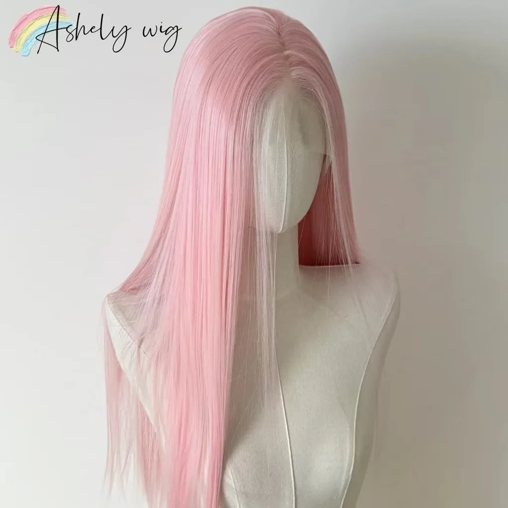 Light Pink Wig Women 13x4 Lace Front 26inch Long Straight Synthetic Wigs Soft Natural Heat-Resistant