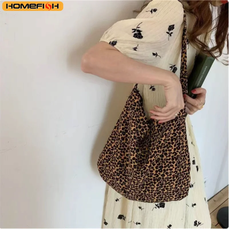 Leopard Print Canvas Shoulder Bag – Korean Style Messenger Bag