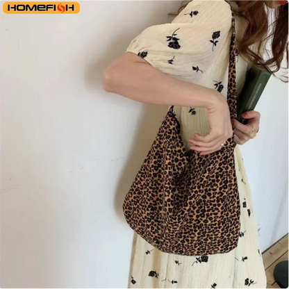 Leopard Print Canvas Shoulder Bag – Korean Style Messenger Bag