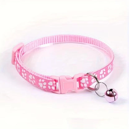 Adjustable Cat Collar with Bell – Cute Paw Print Kitten Necklace