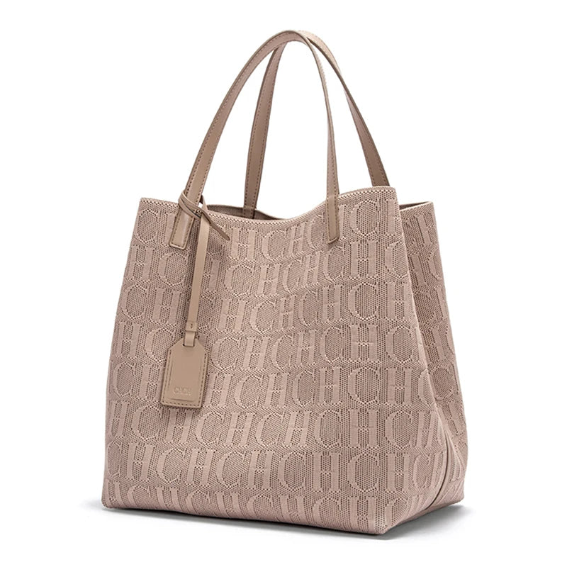 Large Capacity Tote Bag – Monogram Knitted Shoulder Bag for Women