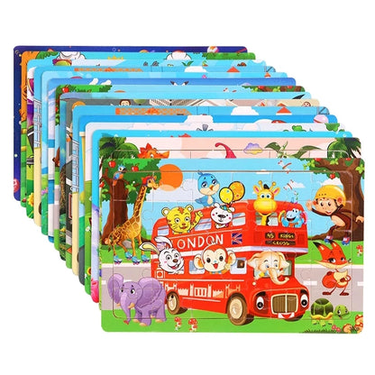Wooden Cartoon Animal Puzzle for Kids – 30 Pieces Montessori Toy