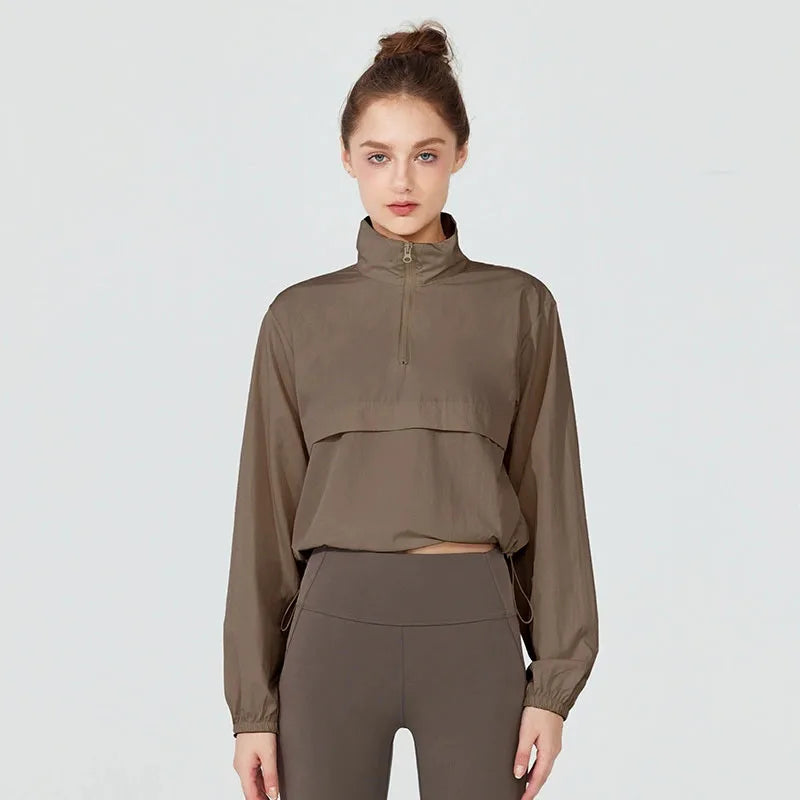 Women's Long Sleeve Athletic Jacket – Half-Zip Crop Top
