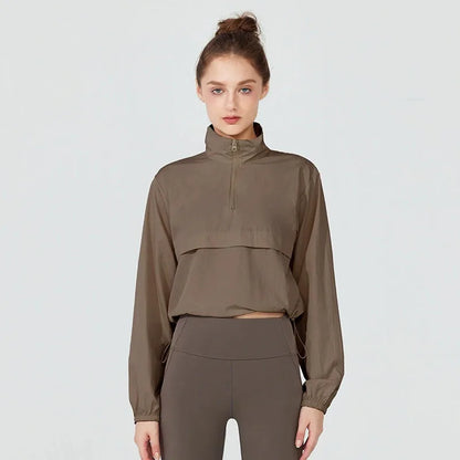 Women's Long Sleeve Athletic Jacket – Half-Zip Crop Top