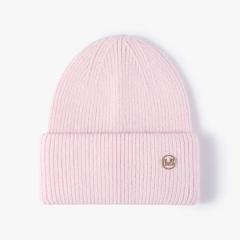 Women's Rabbit Fur Knit Beanie – Warm Solid Color Winter Hat