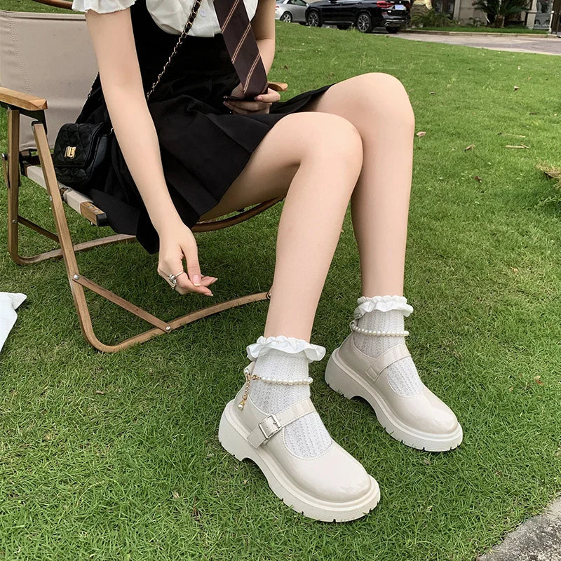 Women's Pearl Beaded Mary Jane Platform Shoes – Patent Leather