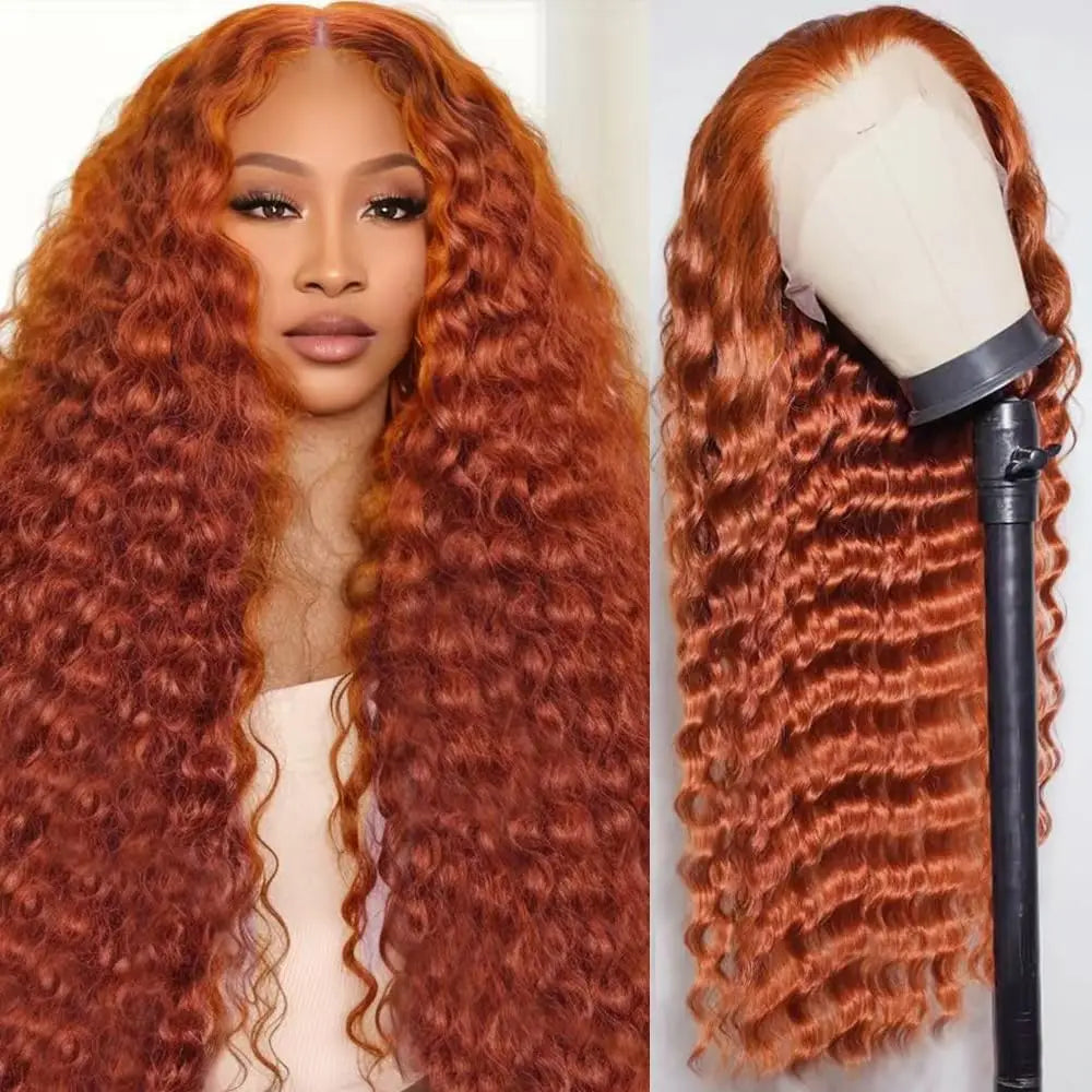 Orange Ginger Curly 13x6 Lace Front Wigs Human Hair Women Deep Wave 13x4 Frontal Wig 350 Colored Pre