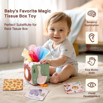 Montessori Baby Busy Box with Sensory Scarves & Cloth Toys