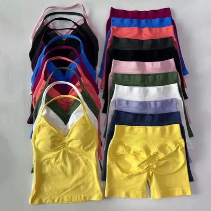 Women's Halter Neck Sports Bra & Shorts Set