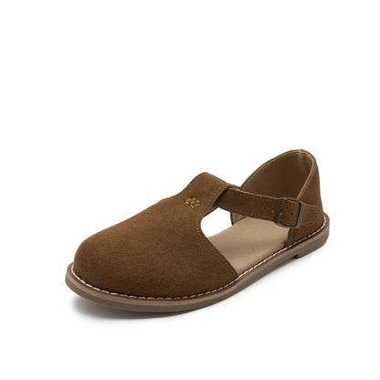 Women's Genuine Leather Flat Roman Sandals – Retro Closed Toe