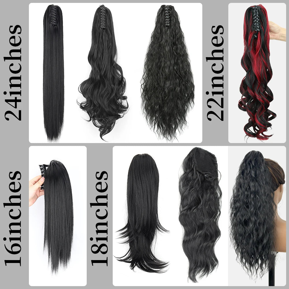 Synthetic Long Straight Claw Clip Ponytail Hair Extensions 24inch Heat Resistant Pony Tail Piece