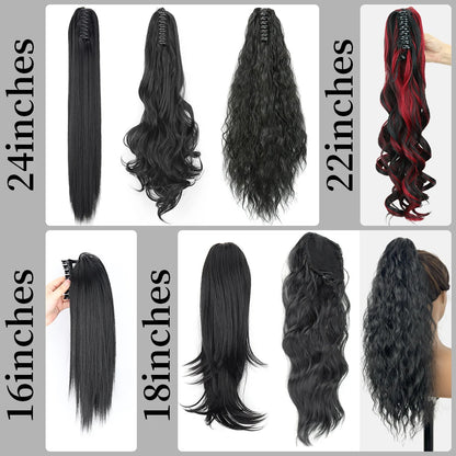 Synthetic Long Straight Claw Clip Ponytail Hair Extensions 24inch Heat Resistant Pony Tail Piece