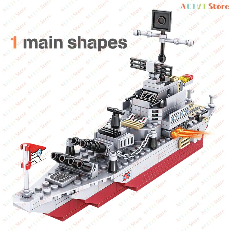 Navy Warship Building Block Model Kit – Compatible with LEGO Construction Sets