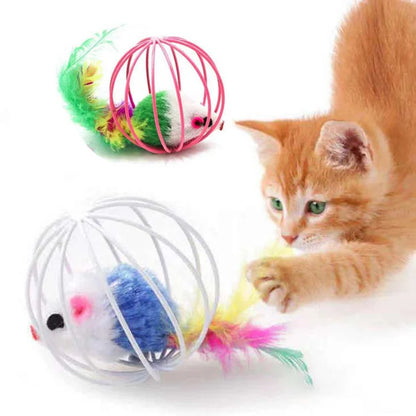 Cat Toy Mouse in Cage Ball – Colorful Interactive Chase Toy