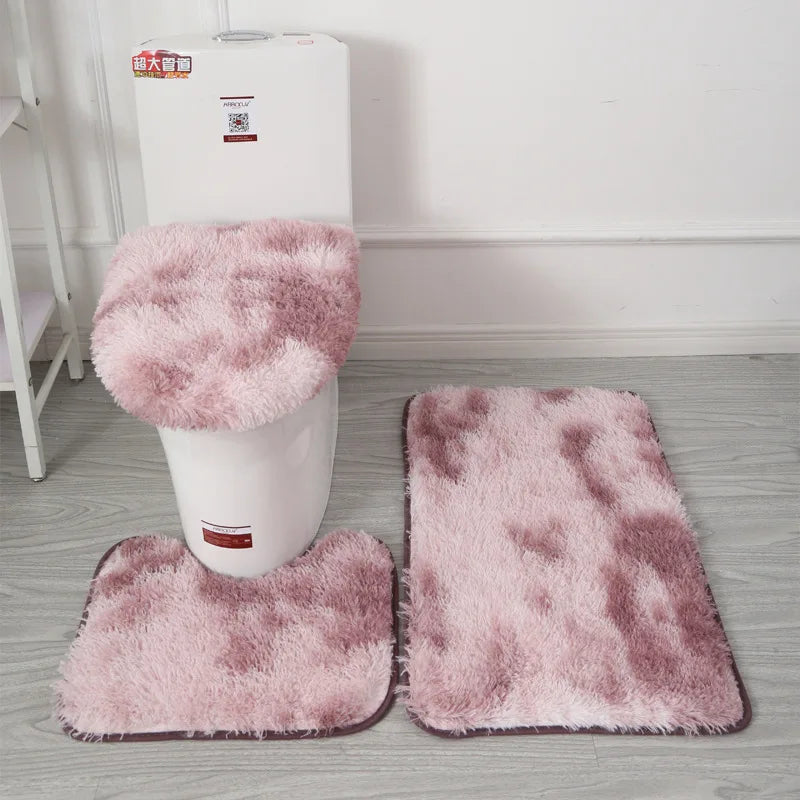Bathroom Rug Set 3-Piece – Fluffy Bath Mat, Contour Mat & Toilet Seat Cover