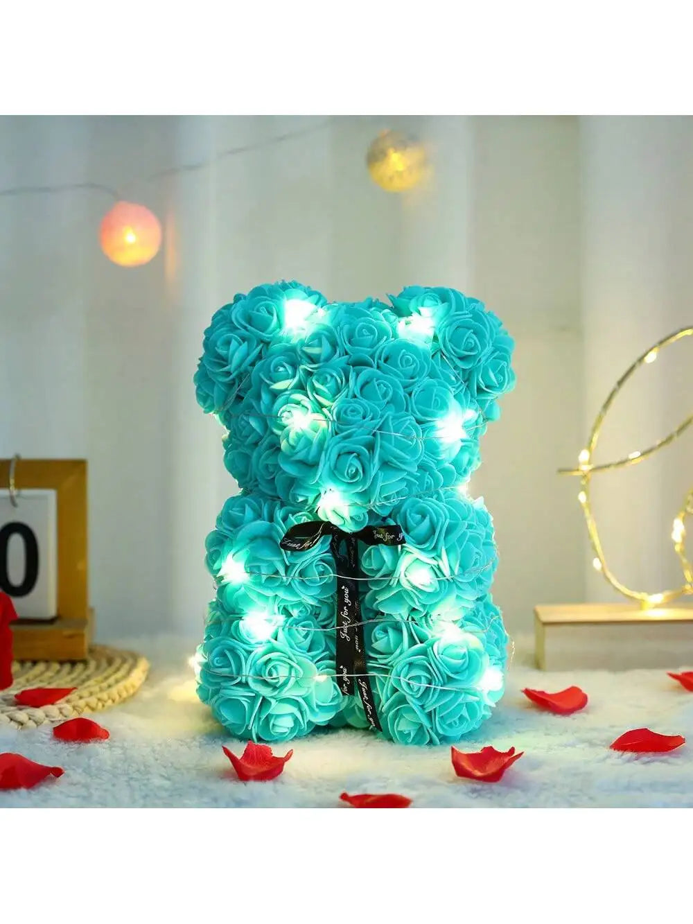 Rose Teddy Bear with LED Lights Artificial Flower Gift