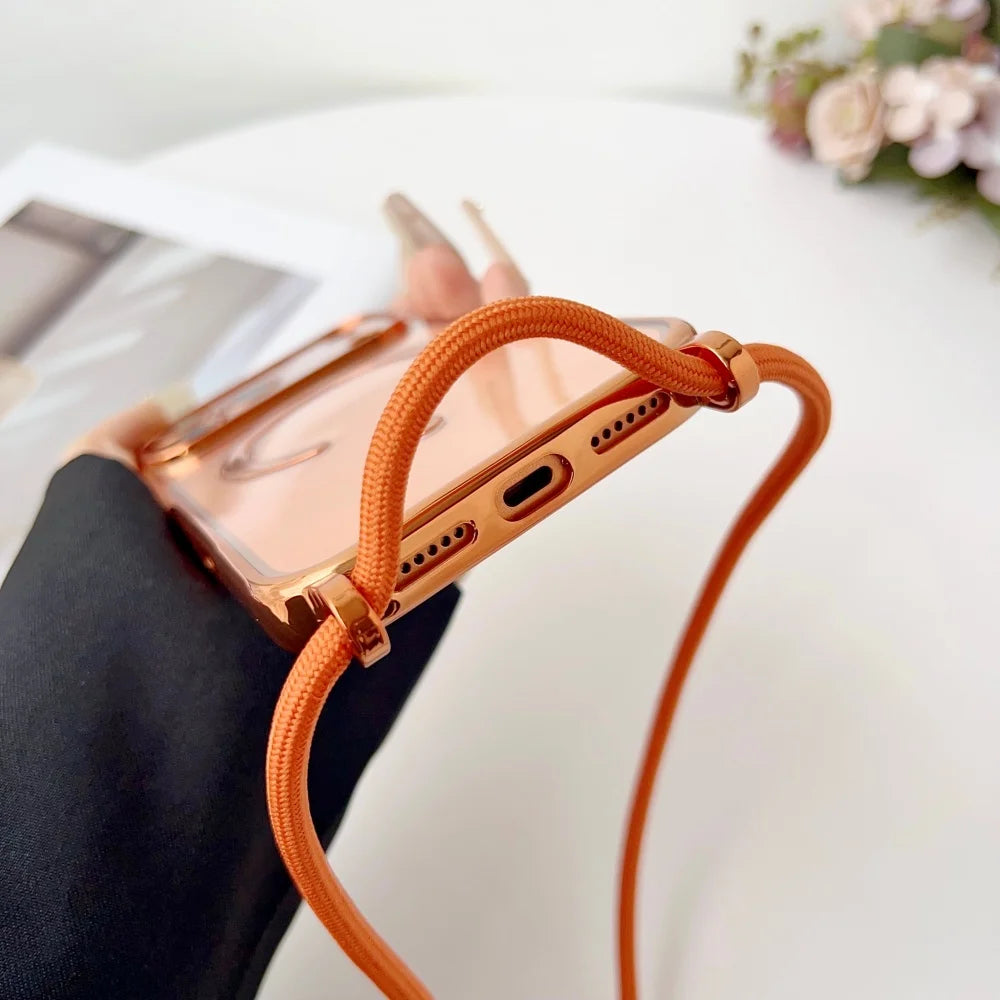 Luxury Necklace Cord Rope Lanyard Plating Magnetic Clear Phone Case Iphone 17 16 14 11 12 13 15 Pro