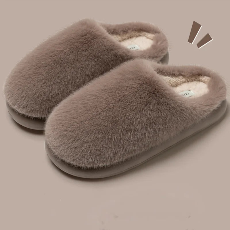 Faux Fur Slippers – Women's Warm Plush House Shoes with Non-Slip Sole