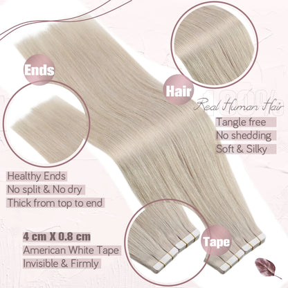 Ugeat Tape Hair Extensions Human Real Natural Brazilian Remy Straight Seamless Skin Weft Women