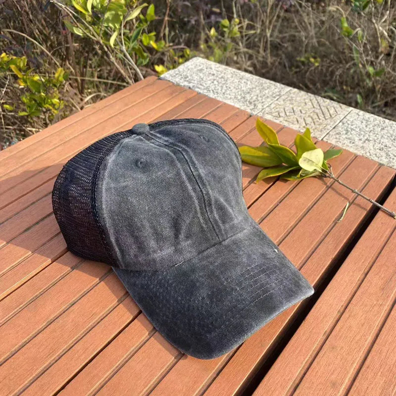 Washed Cotton Trucker Hat – Unisex Mesh Baseball Cap