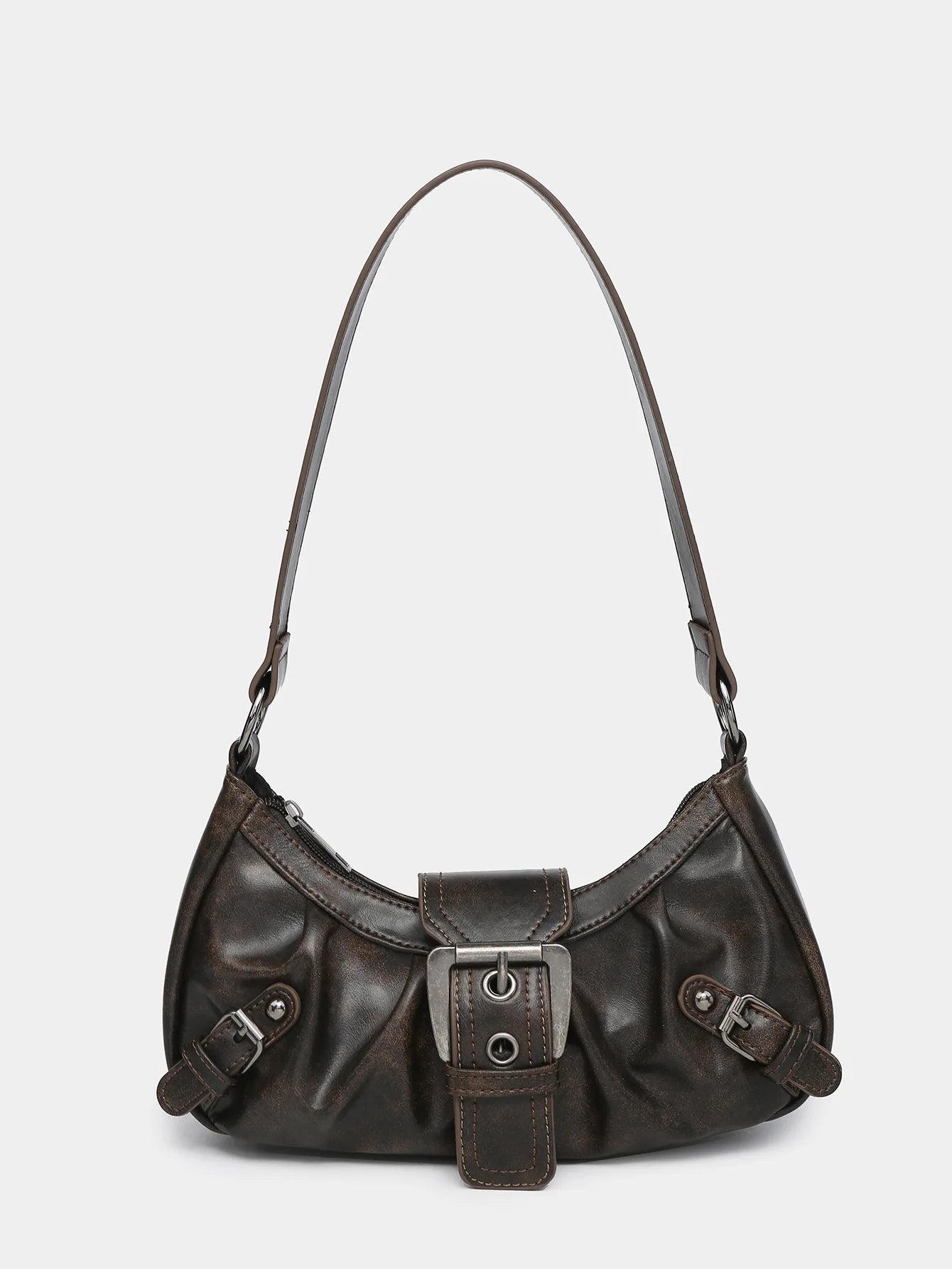 Retro Y2K Leather Shoulder Bag Women's Vintage Hobo Purse