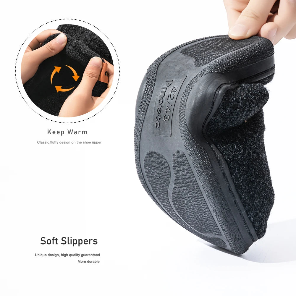 Winter Men Felt Platform House Slippers Ultra Warm Cushion Cozy Living Non-Slip Tpr Outdoor Indoor