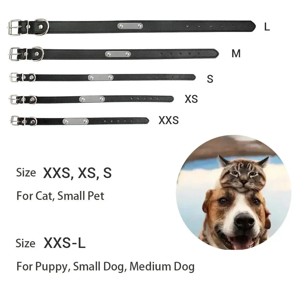 Personalized Dog Collar with Engraved ID Nameplate – PU Leather