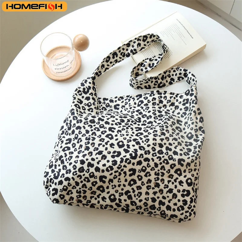 Leopard Print Canvas Shoulder Bag – Korean Style Messenger Bag