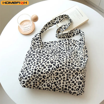 Leopard Print Canvas Shoulder Bag – Korean Style Messenger Bag