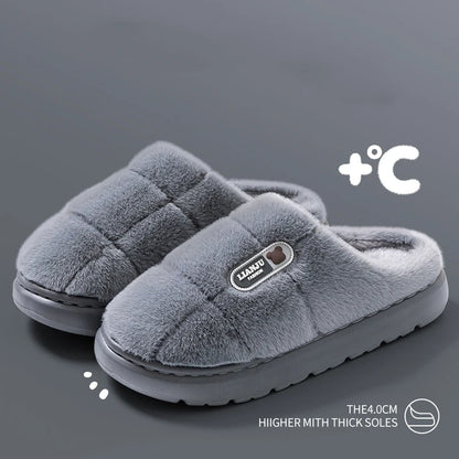 Big Size 50 51 Winter Slippers Women Men Thick Sole Indoor Home Warm Couples Shoes Non-Slip Flat