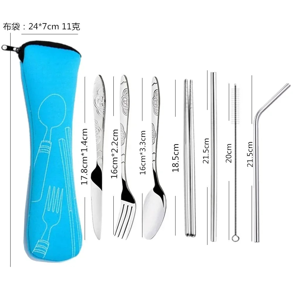 Portable Travel Cutlery Set with Zipper Case